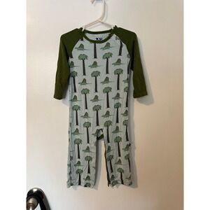 KicKee Pants Print Long Sleeve Raglan Romper‎ - Dimetrodon